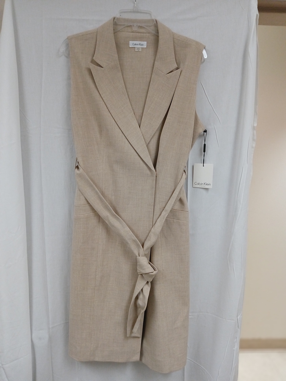 Calvin Klein Women's Tan Sleeveless Belted Blazer Dress